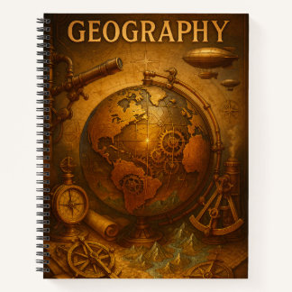 Carnet Steampunk Geography. Vintage Globe, Compass & Map