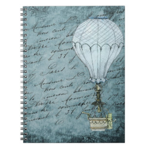 Carnet Steampunk Hot Air Balloon Dusk Blue écriture manus