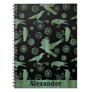 Carnet Steampunk Verdigris bronze engrenages et corbeaux
