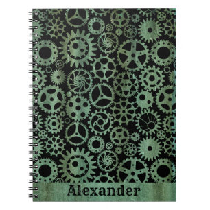 Carnet Steampunk Verdigris Bronze Gears Nom personnalisé