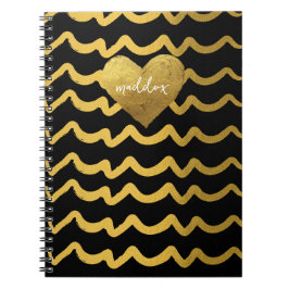Carnet Stripes de brillance noir et or personnalisées