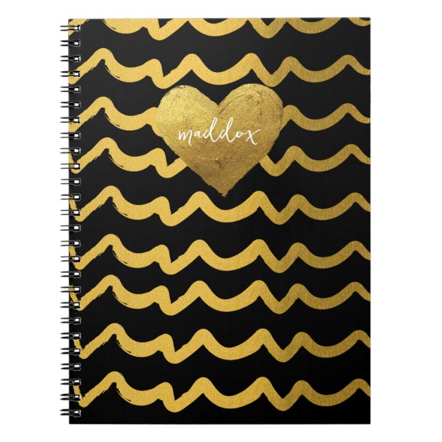 Carnet Stripes de brillance noir et or personnalisées (Devant)
