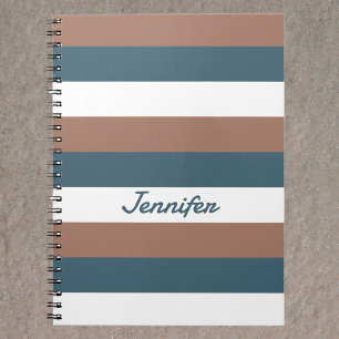 Carnet Stripes Motif Personnaliser Brown Turquoise Blanc