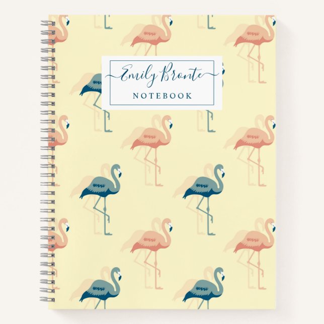 Carnet Style Art déco pêche & bleu motif flamant (Devant)