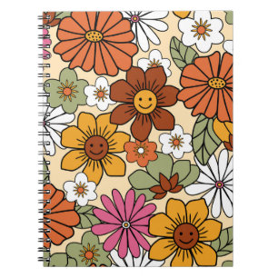 Carnet Style les années 70 coloré style rétro motif flora
