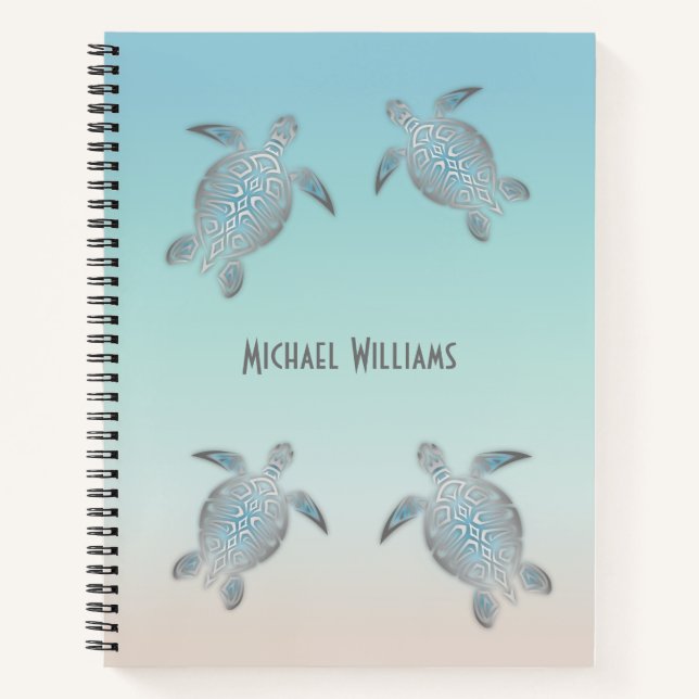 Carnet Style Plage de tortues de mer en argent Personnali (Devant)