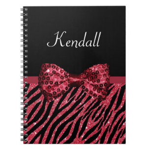 Carnet Style Red Zebra Print FAUX Glitz Bow avec nom