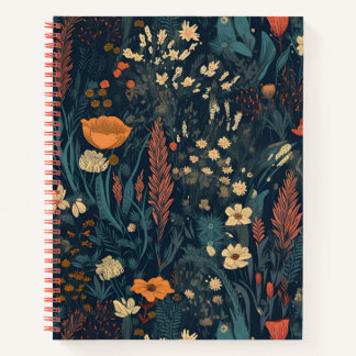 Carnet Style rétro, fleur sauvage, nature, floral foncé
