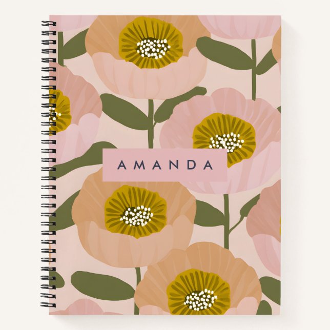 Carnet Style Retro personnalisé et rose floral (Devant)