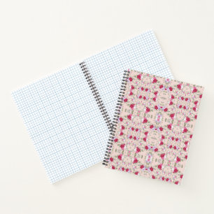Carnet Stylé rouge et violet imprimé à fleurs sur rose vi