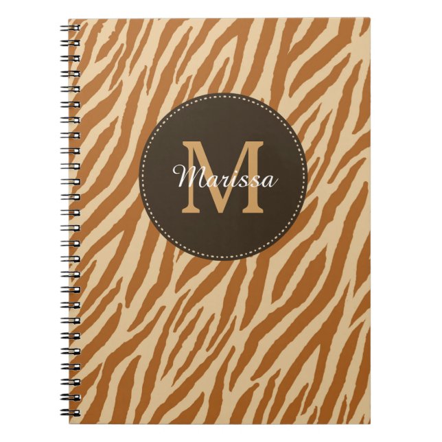 Carnet Stylé Tawny Brown Zebra Imprimer Monogramme et nom (Devant)