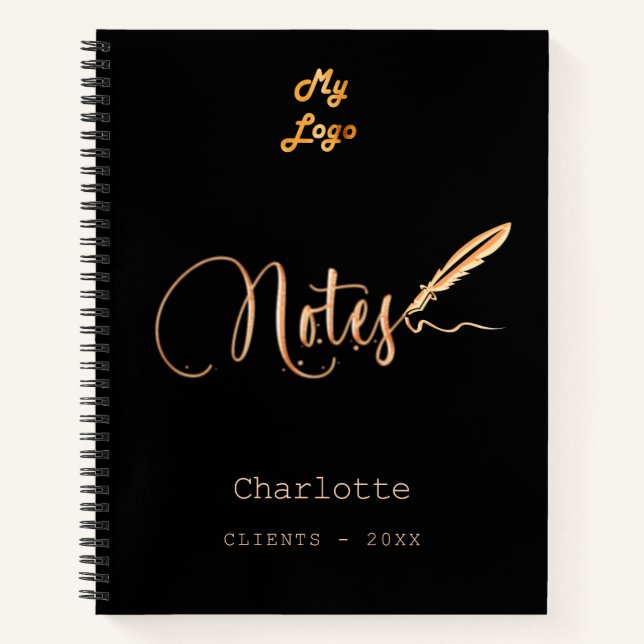 Carnet Stylo noir or élégant logo d'affaires écriture man (Devant)