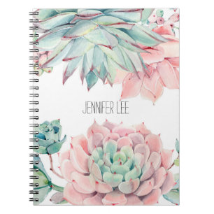 Carnet Succulents vert rose mou et votre nom sur 