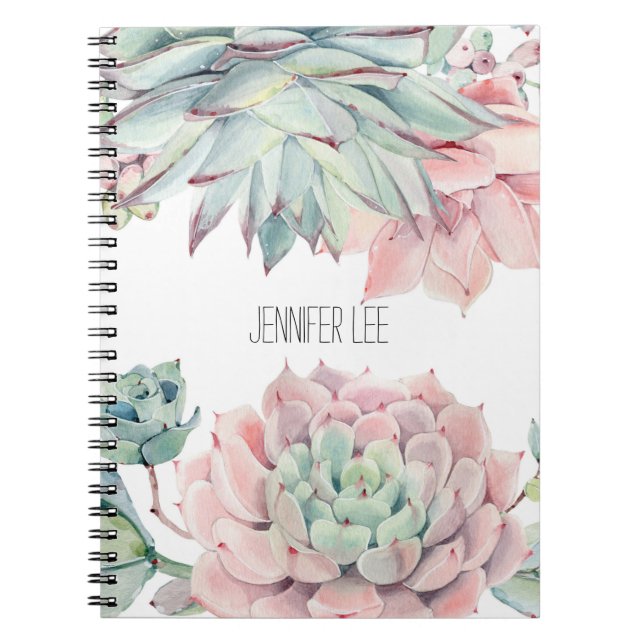 Carnet Succulents vert rose mou et votre nom sur  (Devant)