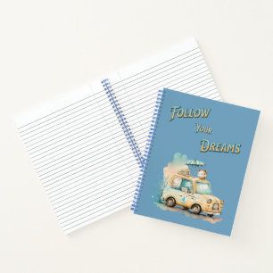 Carnet Suivez vos rêves jolie petite voiture aquarelle bl