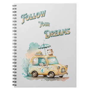 Carnet Suivez vos rêves jolie voiture aquarelle