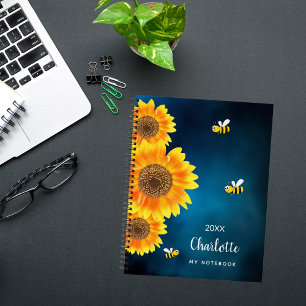 Carnet Sunflowers abeilles jaunes bleu nom du ciel