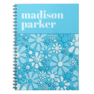 Carnet Super Retro Floral Personnalisé 60s Bleu