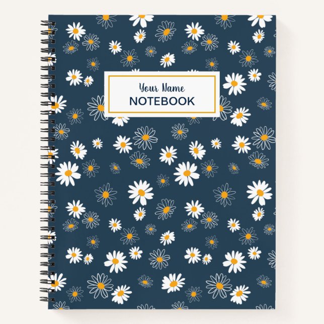 Carnet Superbe Marine Jaune Blanc Classique Fleurs de mar (Devant)