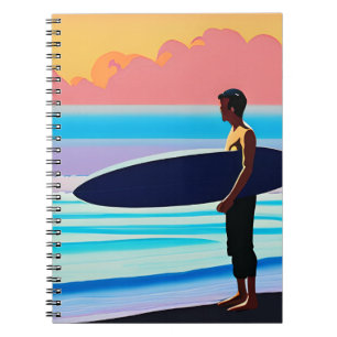Carnet Surfer debout sur une plage au coucher du soleil