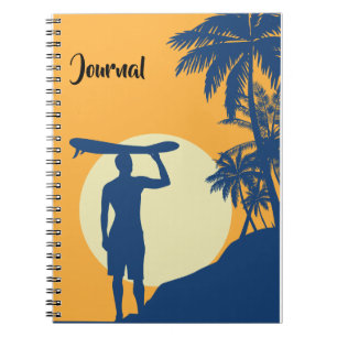 Carnet Surfer, palmier, falaise, Soleil, Lune, surfer