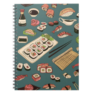 Carnet Sushi coloré et rouleaux sans couture motif, excel
