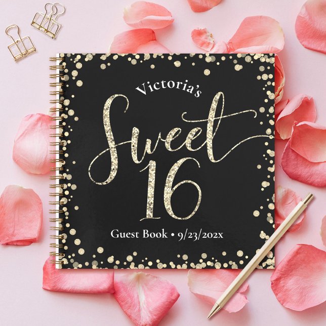 Carnet Sweet 16 Black Gold Parties scintillant Anniversai (Créateur téléchargé)