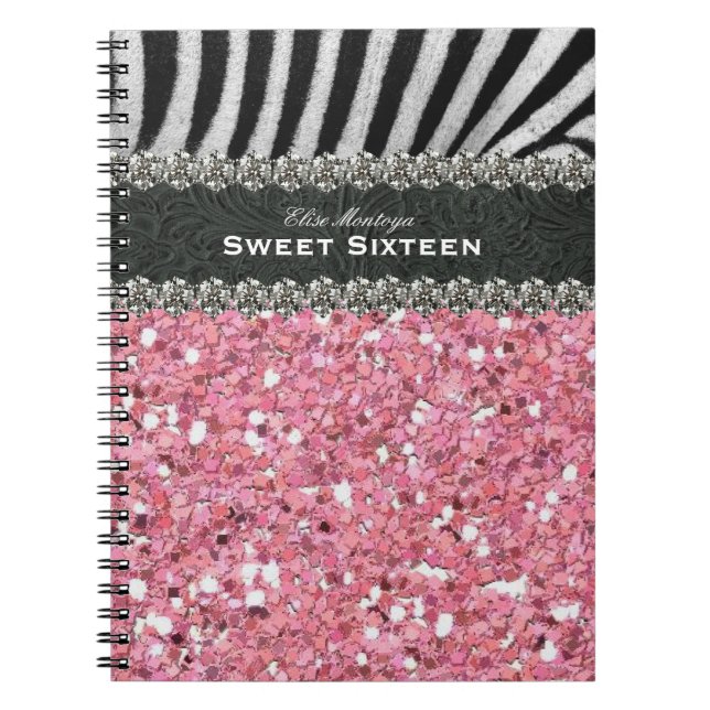 Carnet Sweet sixteen rose de zèbre personnalisé (Devant)