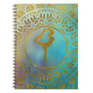 Carnet Symbole d'Asana de yoga dans le mandala d'or