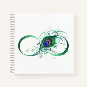 Carnet Symbole d'infini avec plume de paon