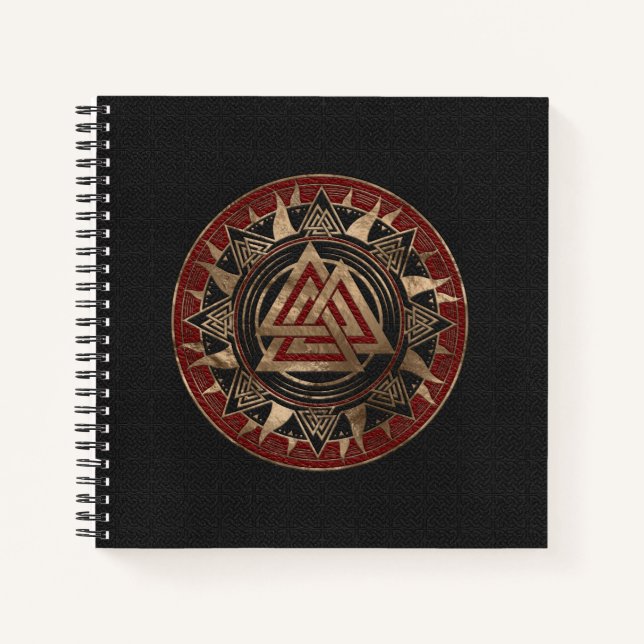 Carnet Symbole noix Noir et Rouge Cuir et or (Devant)