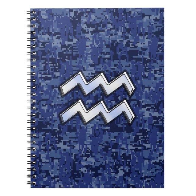 Carnet Symbole Zodiaque Aquarius sur décor camo numérique (Devant)