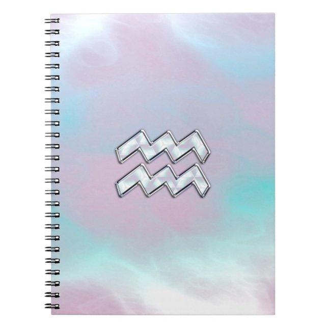 Carnet Symbole Zodiaque Aquarius sur Mère de Pearl Nacre (Devant)