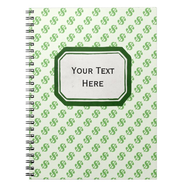 Carnet Symboles dollar sur le vert avec l'étiquette (Devant)