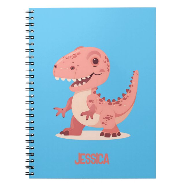 Carnet T-Rex Dino Rose Ludique Avec Nom d'Enfant (Devant)