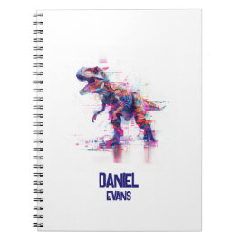 Carnet T-Rex Dinosaure Futuriste Glitch Avec Nom d'Enfant