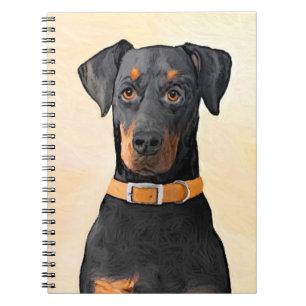 Carnet Tableau original d'un Doberman Pinscher aux oreill