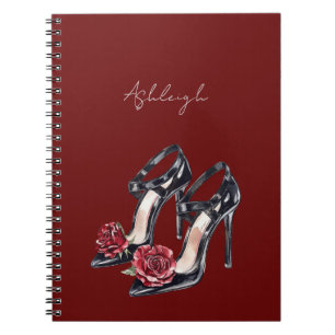 Carnet Talons Hauts Fleur Rose Florale Rouge Noir