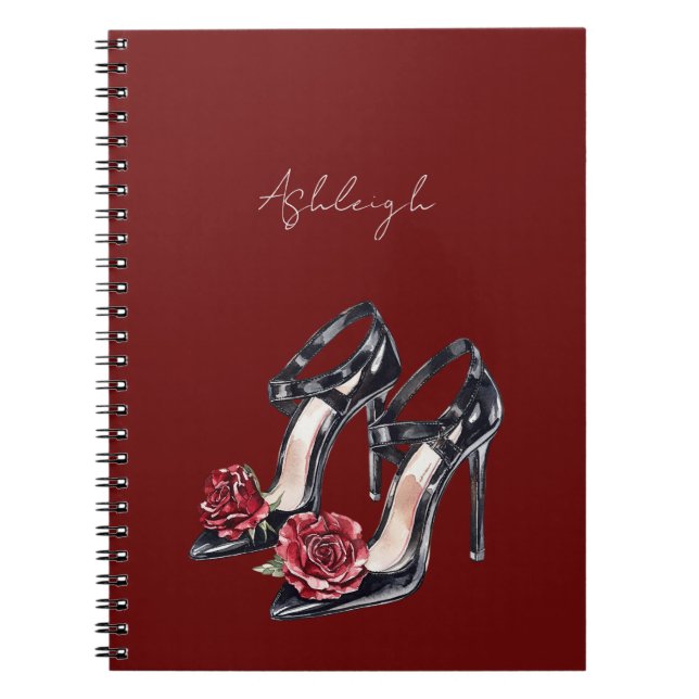 Carnet Talons Hauts Fleur Rose Noir Rouge (Devant)