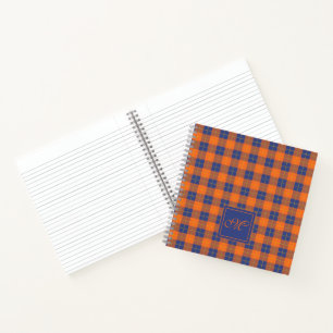 Carnet Tartan à carreaux orange citrouille et bleu monogr
