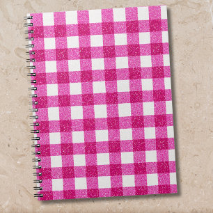 Carnet Tartan Pailleté Rose Élégant sur Fond Blanc