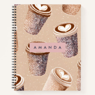 Carnet Tasse de café personnalisée avec paillettes et lat