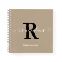 Taupe Elegant Monogramme Nom du script Initial