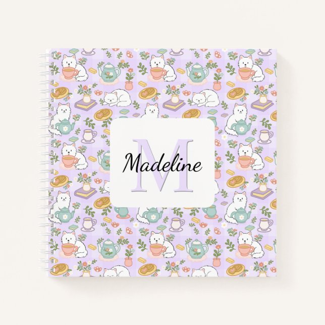 Carnet Tea & Bookish Cats Spiral Notebook Personalized (Devant)