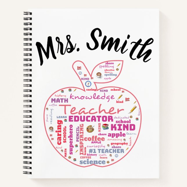 Carnet Teacher personnalisé Apple Word Art  (Devant)