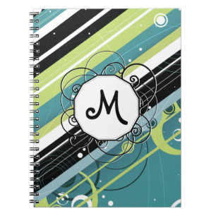 Carnet Teal et rayures de chaux Moderne-Rétros avec le mo