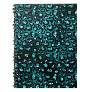Carnet Teal Ombre & Black Glam Paillettes Taches de Léopa