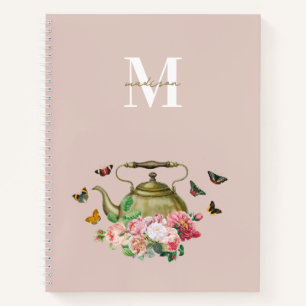 Carnet Teapot Party rose Floral & Papillons Monogramme