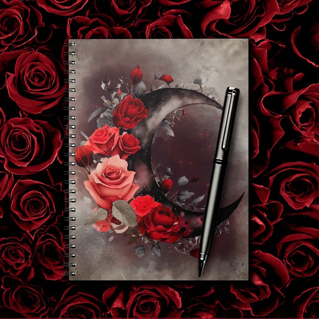 Carnet Técherie | Lune de croissant avec des roses rouges (Créateur téléchargé)