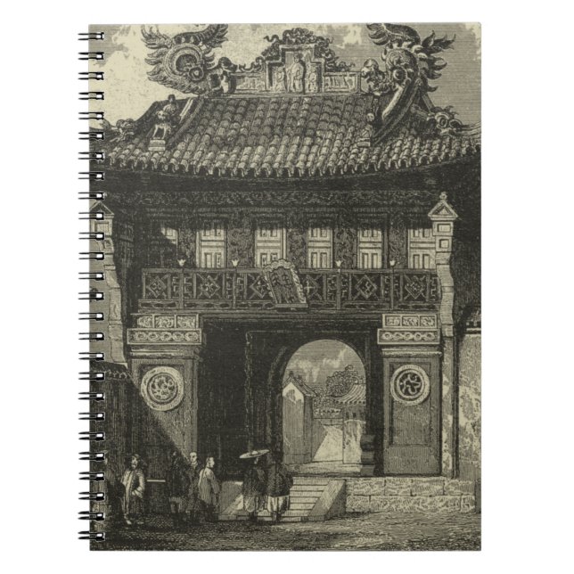 Carnet Temple impérial asiatique en noir et blanc (Devant)